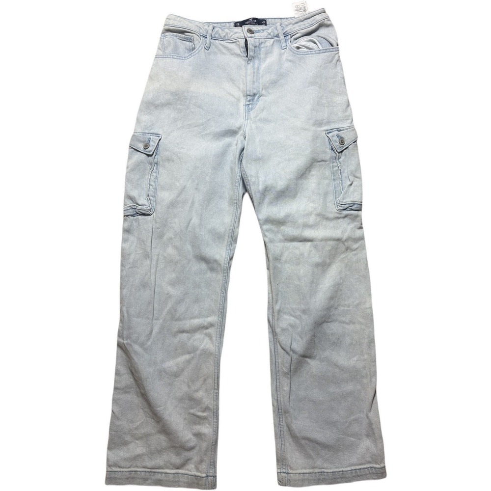 Hollister Women's Ultra High-Rise Dad Jeans Blue Carpenter Cargo Size 11r W30